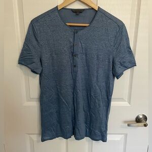 John Varvatos Slate Blue Short Sleeve Linen Henley